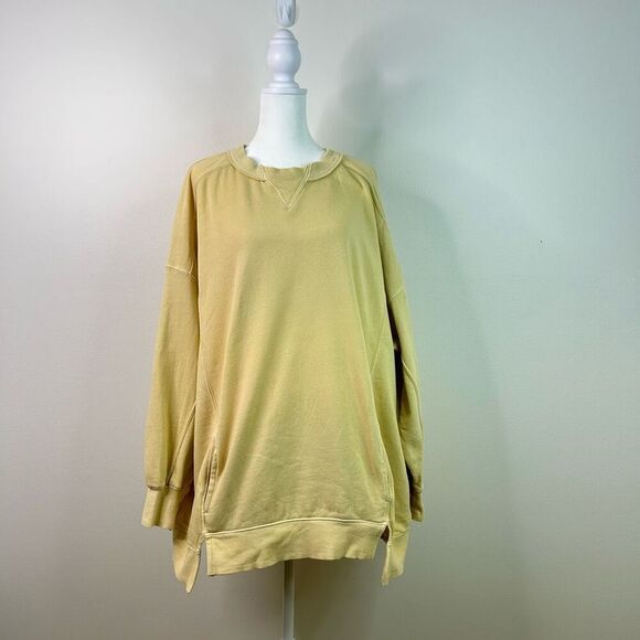 FP Movement Intercept Oversized Yellow Pullover Sweatshirt Women’s L Distressed - Picture 1 of 16